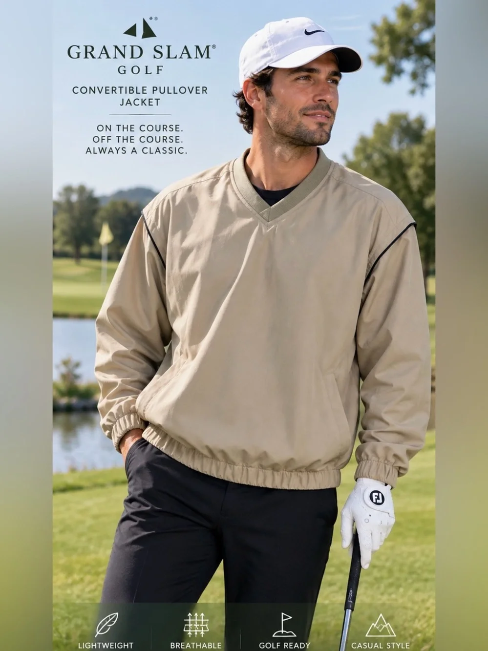 Grand Slam Golf Men's XL Convertible Pullover Jacket